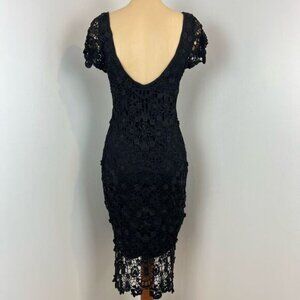 VTG Cartise International Black Sleeveless Crochet Open Back MIDI Dress 8 Goth